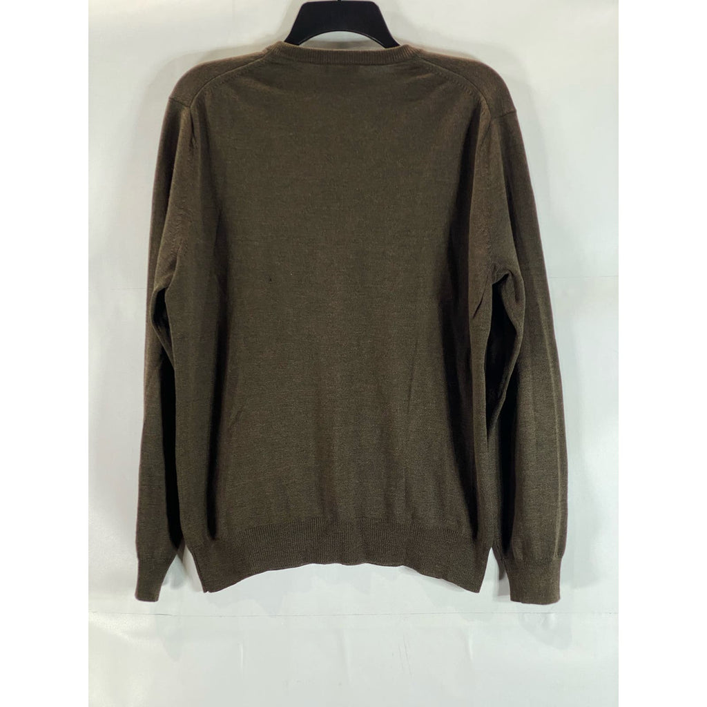 ITALIAN MERINO BY J. CREW Men's Brown V-Neck Pullover Sweater SZ M