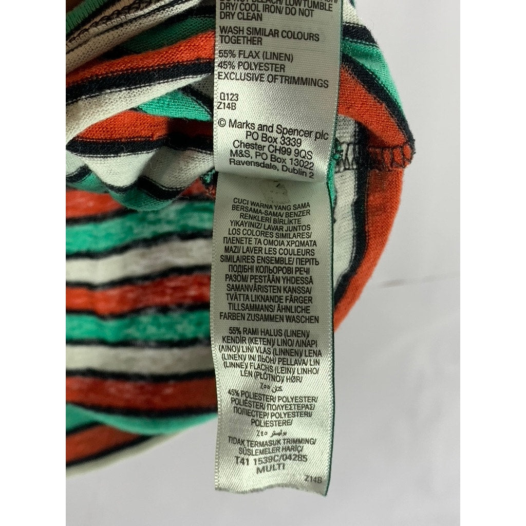 M&S COLLECTION Women's Red/White/Green Striped Crewneck Short Sleeve Top SZ 2