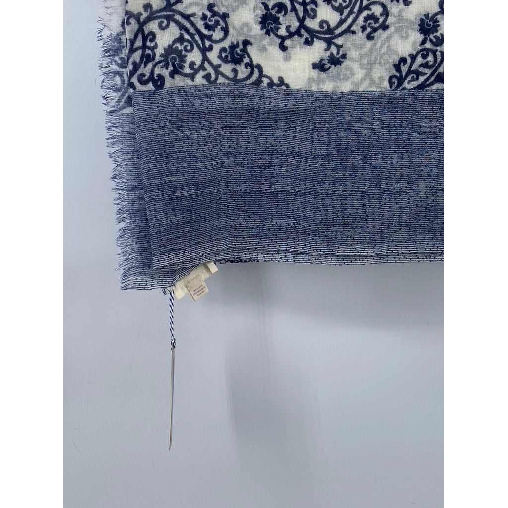 INDIGO HANDLOOM Women's Blue-White Printed Fringe Knit Scarf SZ OS