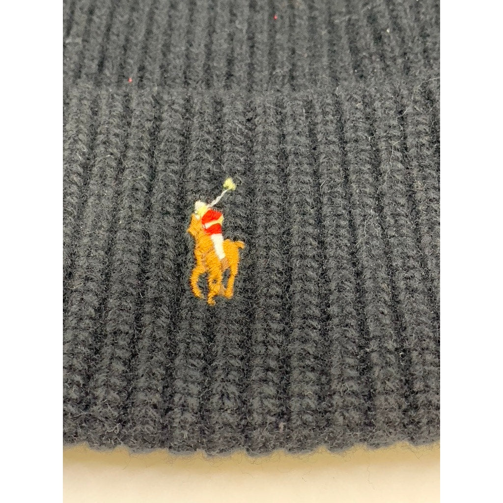 POLO RALPH LAUREN Men's Black Ribbed Embroidered Logo Beanie SZ OS