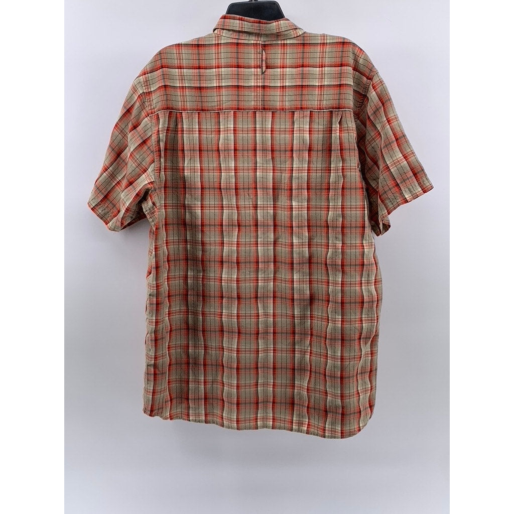 THE NORTH FACE Men's Orange Plaid Button-Up Short Sleeve Regular-Fit Shirt SZ XL