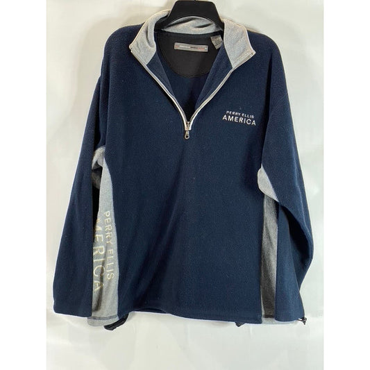PERRY ELLIS AMERICA Men's Navy/Grey Vintage Quarter-Zip Active Sweater SZ M