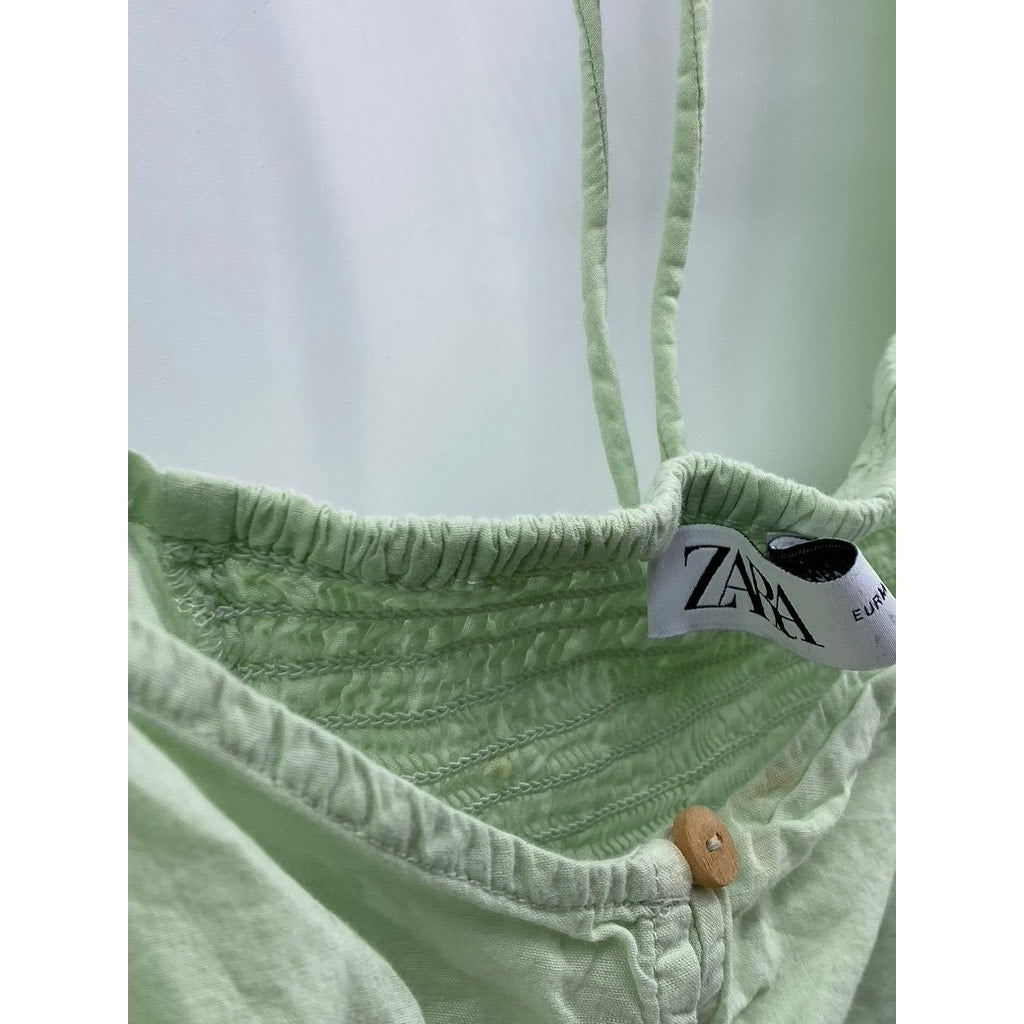 ZARA Women’s Mint Green Embroidered Eyelet Puff-Sleeve Crop Top SZ M