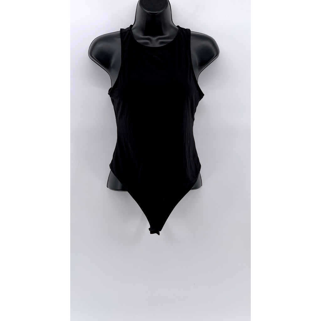 OPEN EDIT Women's Black Crewneck Cutout Back Bodysuit SZ S