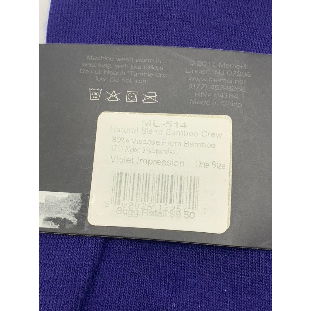 MEMOI Women's Violet Impression Knit Natural Blend Bamboo Crew Socks SZ OS