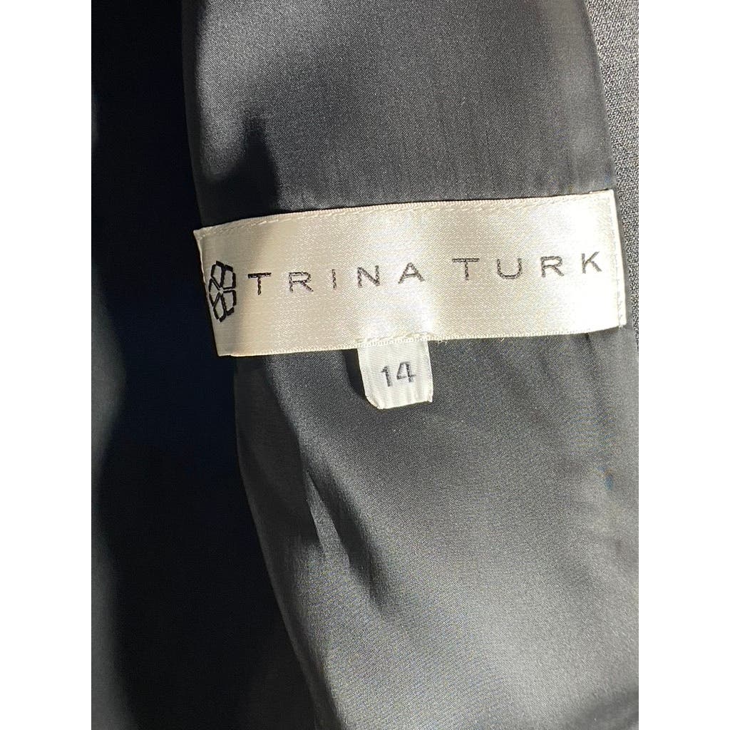 TRINA TURK Women's Gray Double Snap Button Collarless Long Sleeve Coat SZ 14