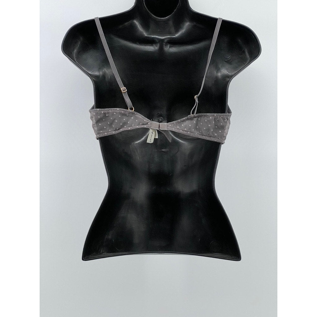 MADEWELL Women's Gray Dot Floral Lace Mesh Spaghetti Strap Bra SZ M