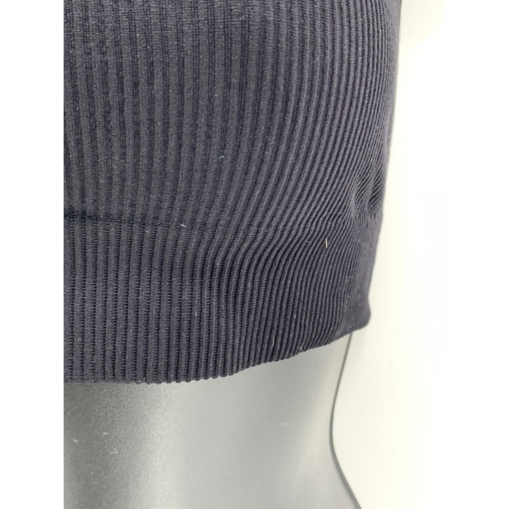 UNBRANDED Women's Black Ribbed Halter Crop Top SZ S