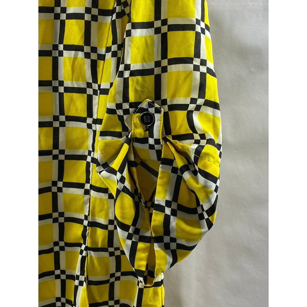 NEW YORK & COMPANY Women's Yellow/Black Honeycomb Button-Up Shirt Dress SZ M