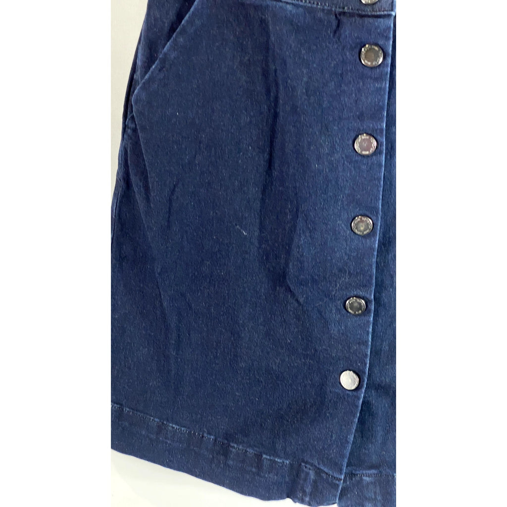 TOPSHOP MOTO Women's Blue Denim Button-Up Square-Neck Crossback Mini Dress SZ 10
