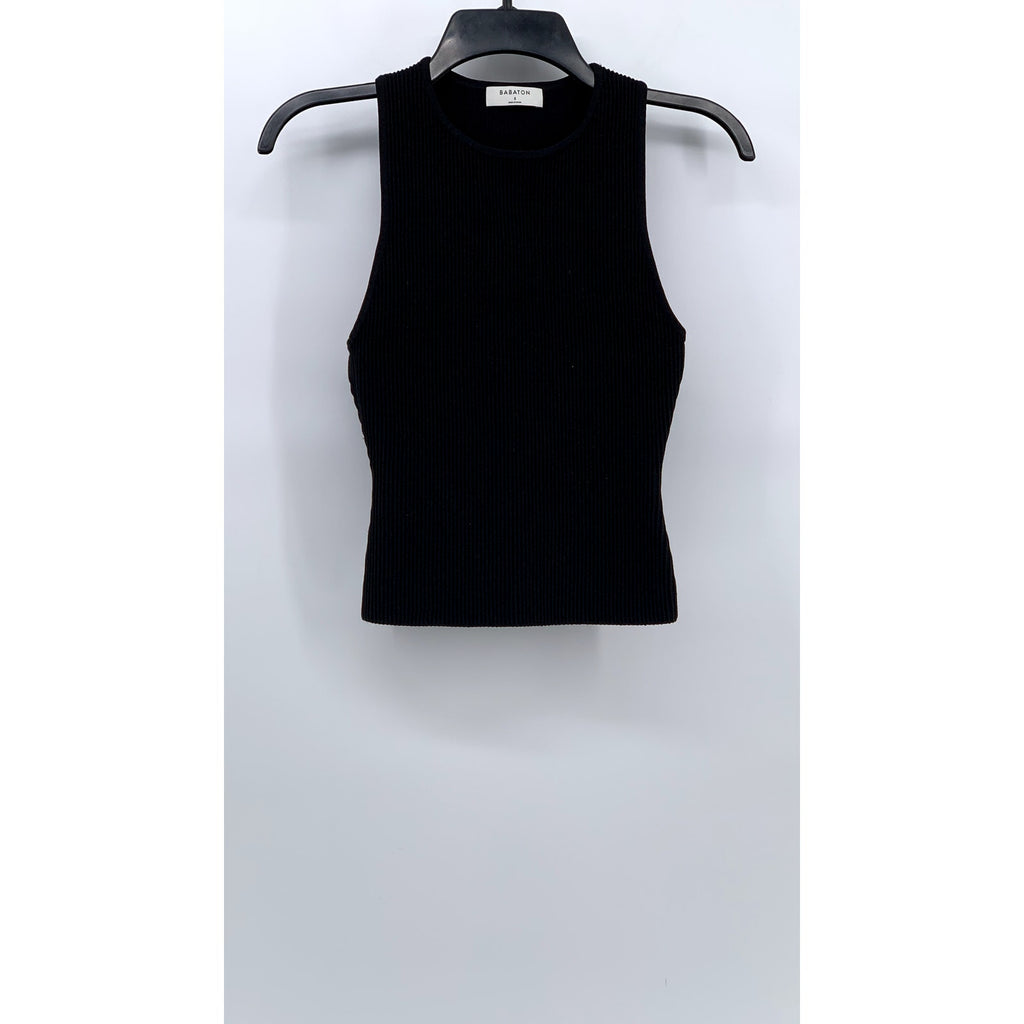 BABATON Women's Black Ribbed Sleeveless Halter Top SZ S