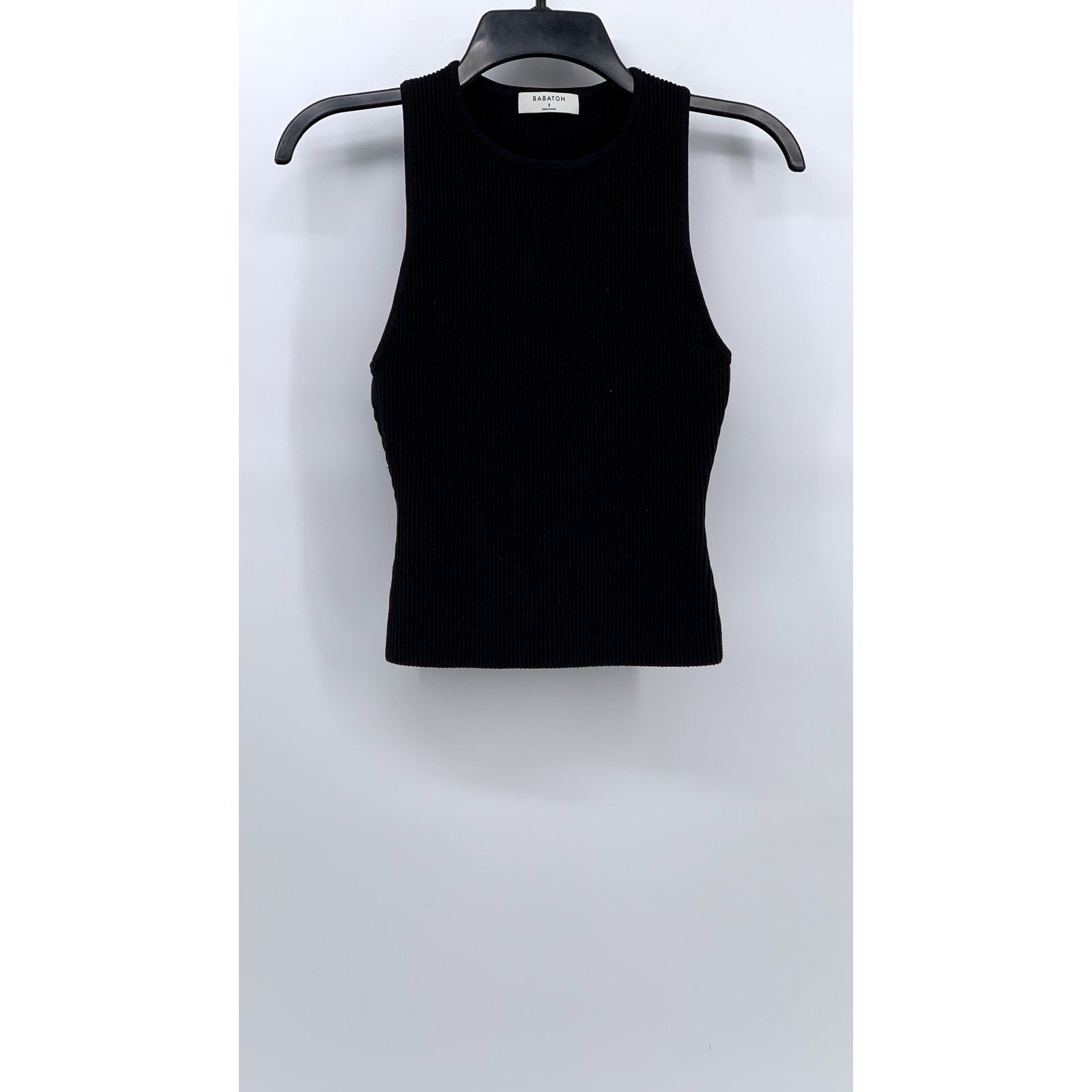 BABATON Women's Black Ribbed Sleeveless Halter Top SZ S