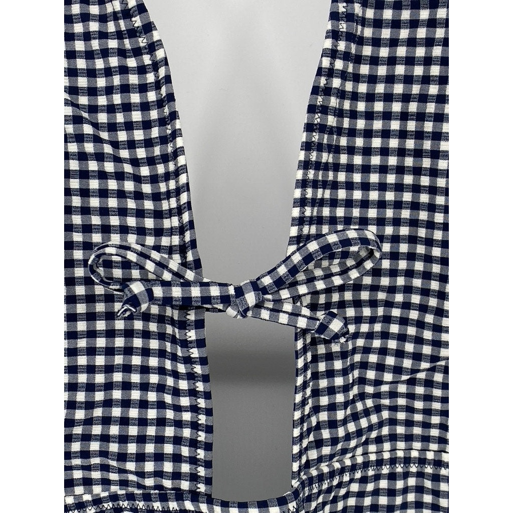 VICTORIA SECRET Women's Blue-White Gingham Cutout V-Neck Tie Neck Swimsuit SZ XL