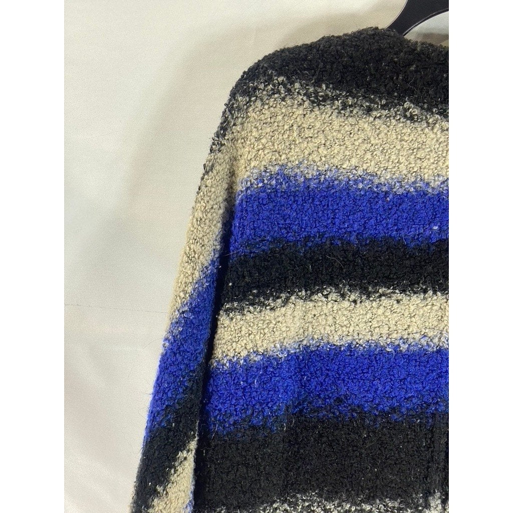 SPARKLE & FADE Women's Blue/Tan Striped V-Neck Long Sleeve Pullover Sweater SZ L