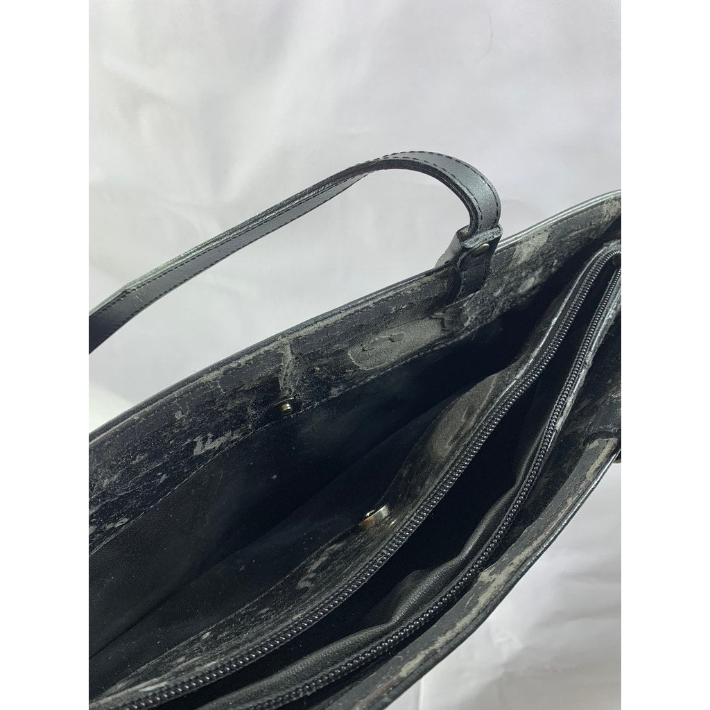 PRIMTEMPS Women's Black Faux-Leather Large Shoulder Bag