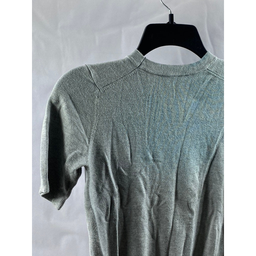 ZARA Women's Light Gray Crewneck Plain Knit Basic Short Sleeve Top SZ S
