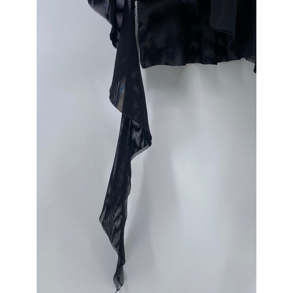 UNBRANDED Women's Black Asymmetrical Mesh Ruffle Hem Pull-On Mini Skirt SZ XS