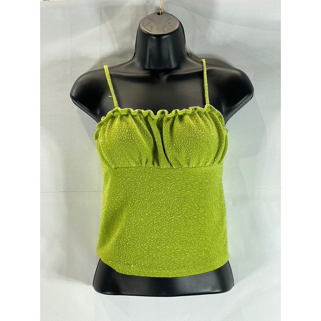 URBAN OUTFITTERS Women's Green Terry Ruched Spaghetti Strap Tank Top SZ S