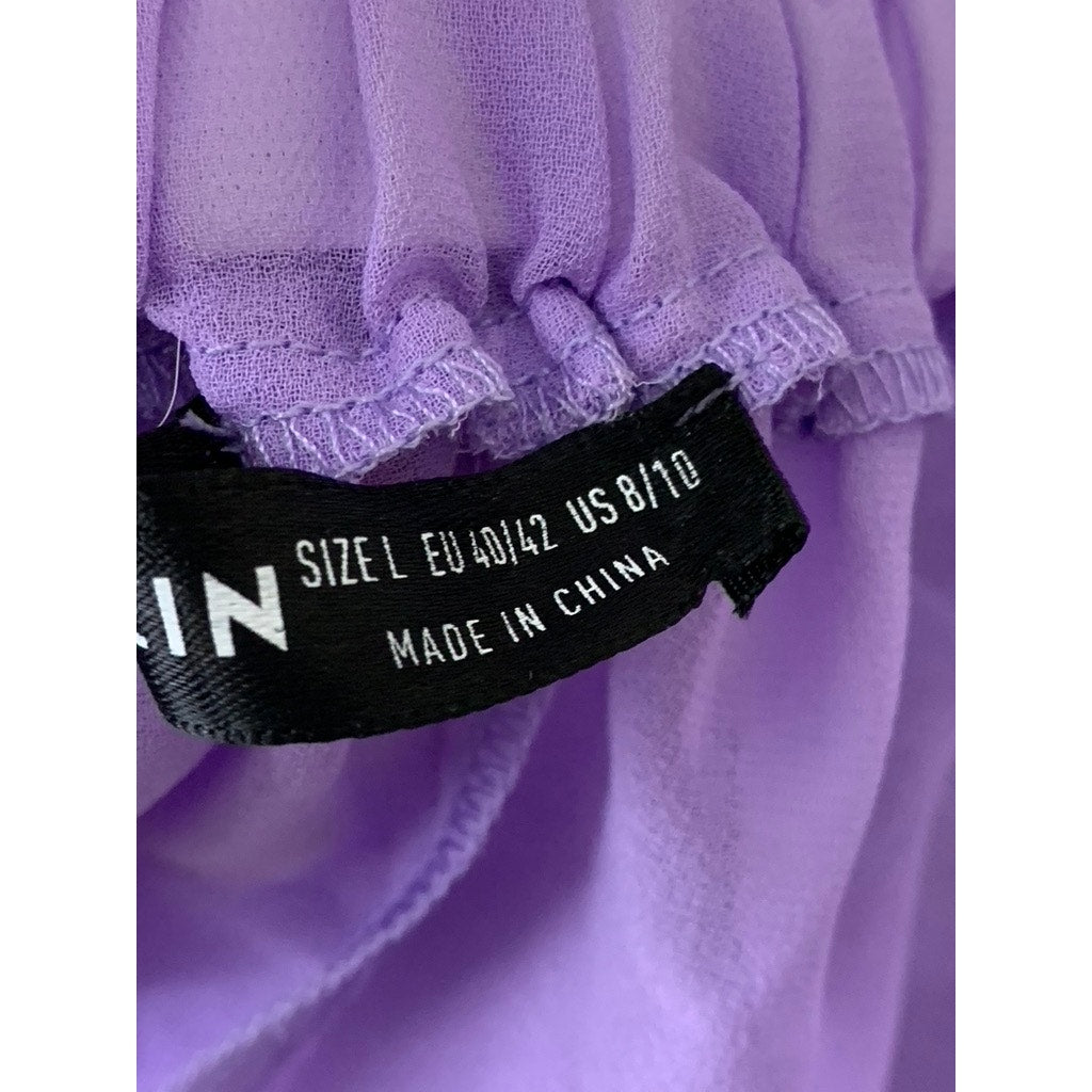 SHEIN Women's Purple Two-Button Sheer Ruffle-Hem V-Neck Spaghetti Strap Top SZ L