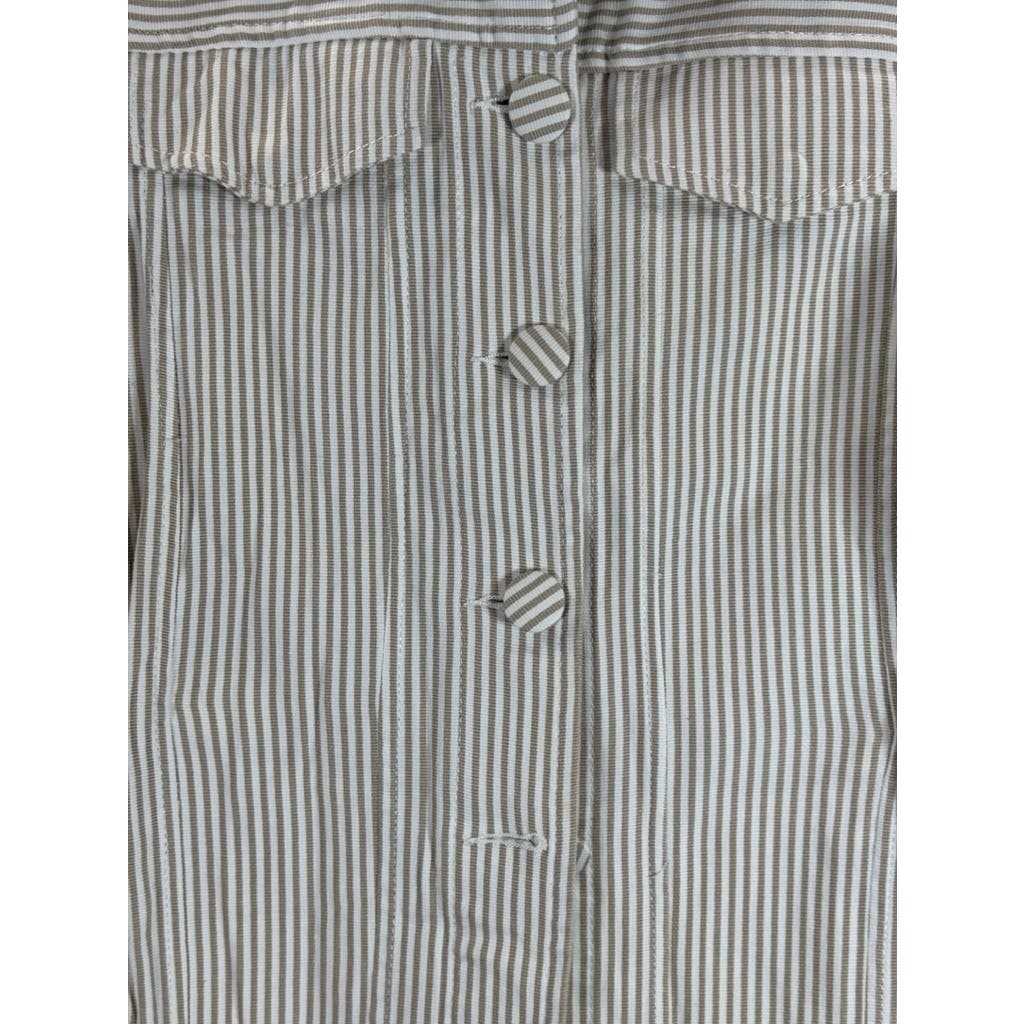 MARELLA SPORT Women's Button Down Striped Tan/White Shirt Jacket SZ 10 US