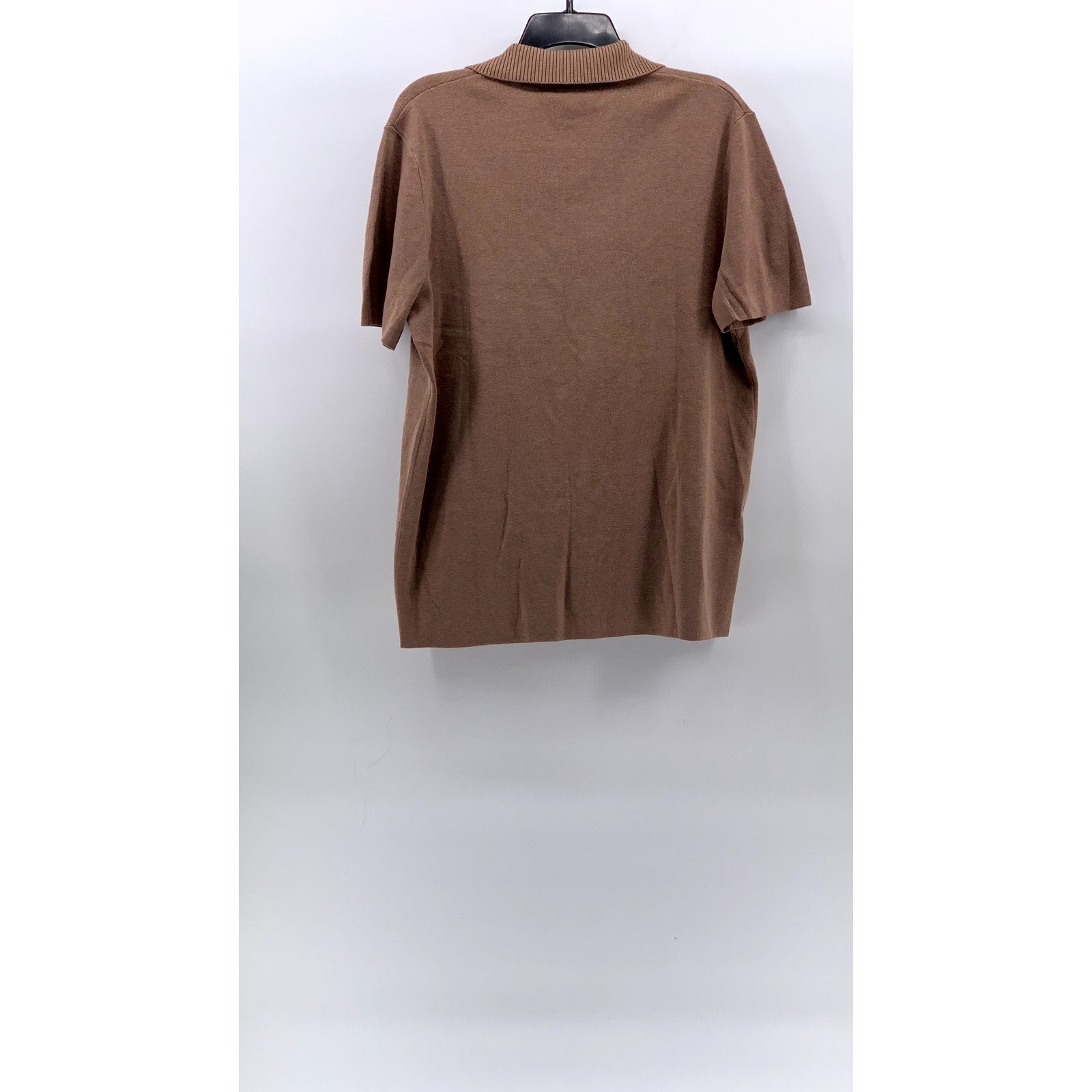 MNG Men's Tan Regular-Fit Rib-Knit Short Sleeve Polo Shirt SZ M