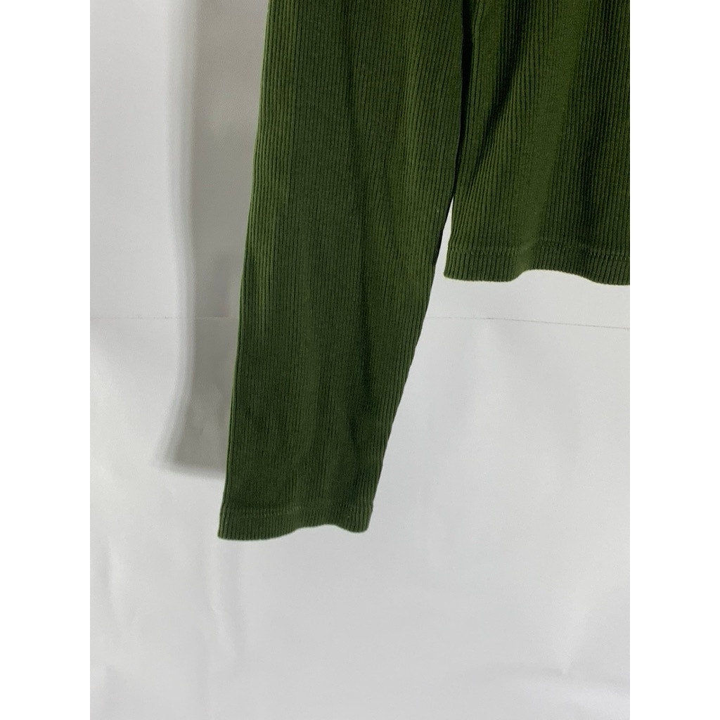 UNIVERSAL THREADS Women's Dark Green Ribbed Crewneck Long Sleeve Top SZ L