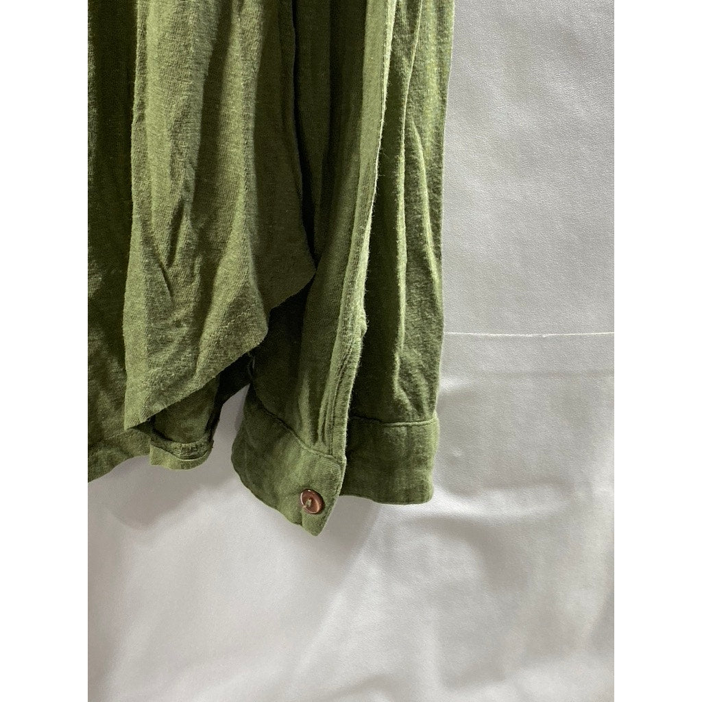 STARING AT STARS Women's Olive Green Button-Up V-Neck Long Sleeve Top SZ M