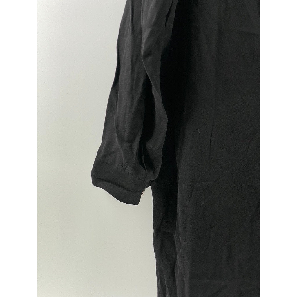 UNDERBROWN Women's Black Half-Button Long Sleeve Midi Belted Dress SZ M