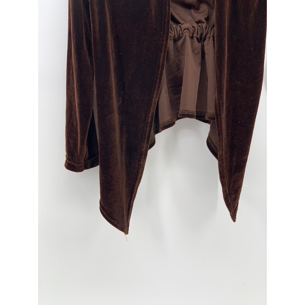PEACHES N' CREAM Women's Brown Velvet Open-Front Back Cinched Sweater SZ XS