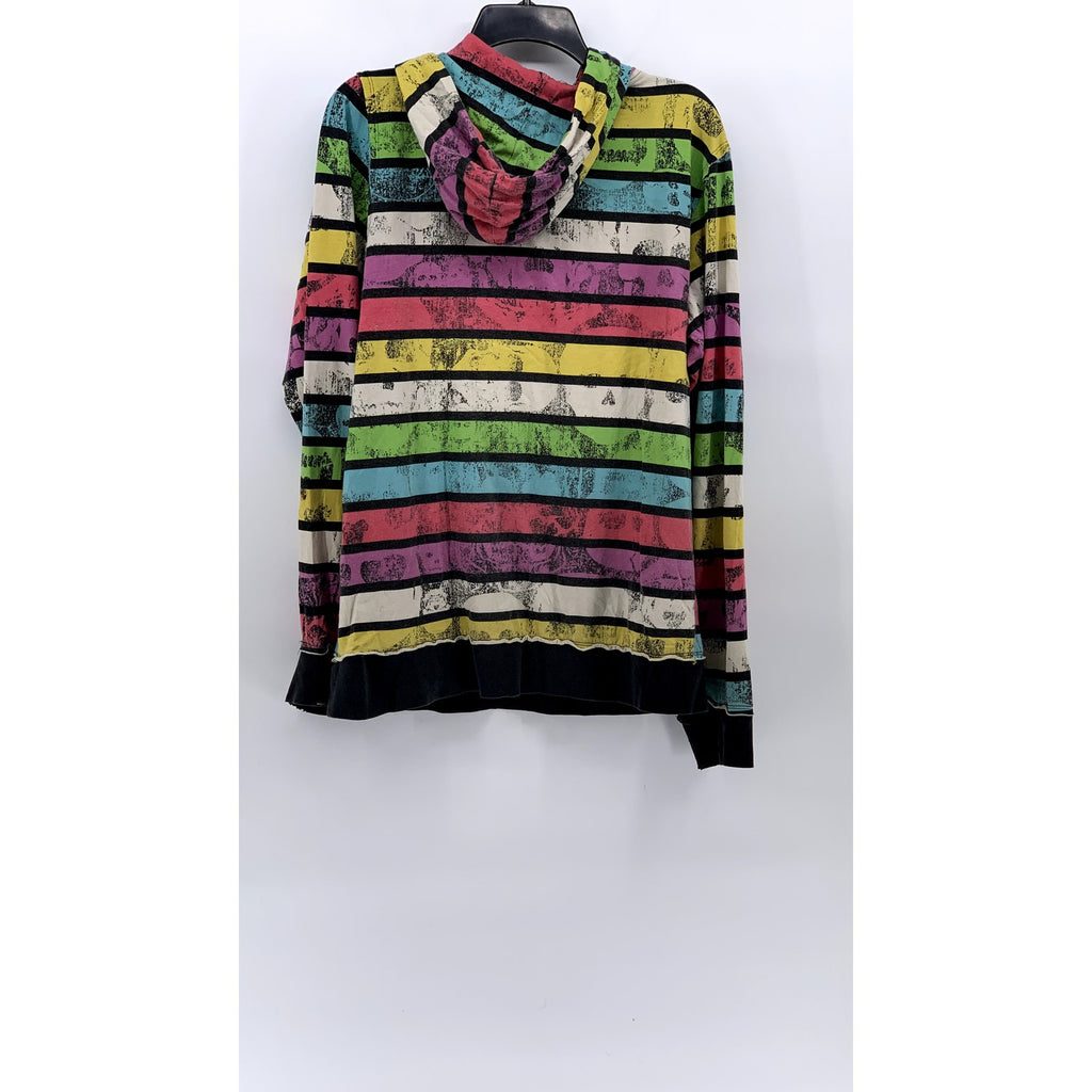 UNBRANDED Men's Black-Multi Striped Skull Graphic Casual Hooded Shirt SZ M