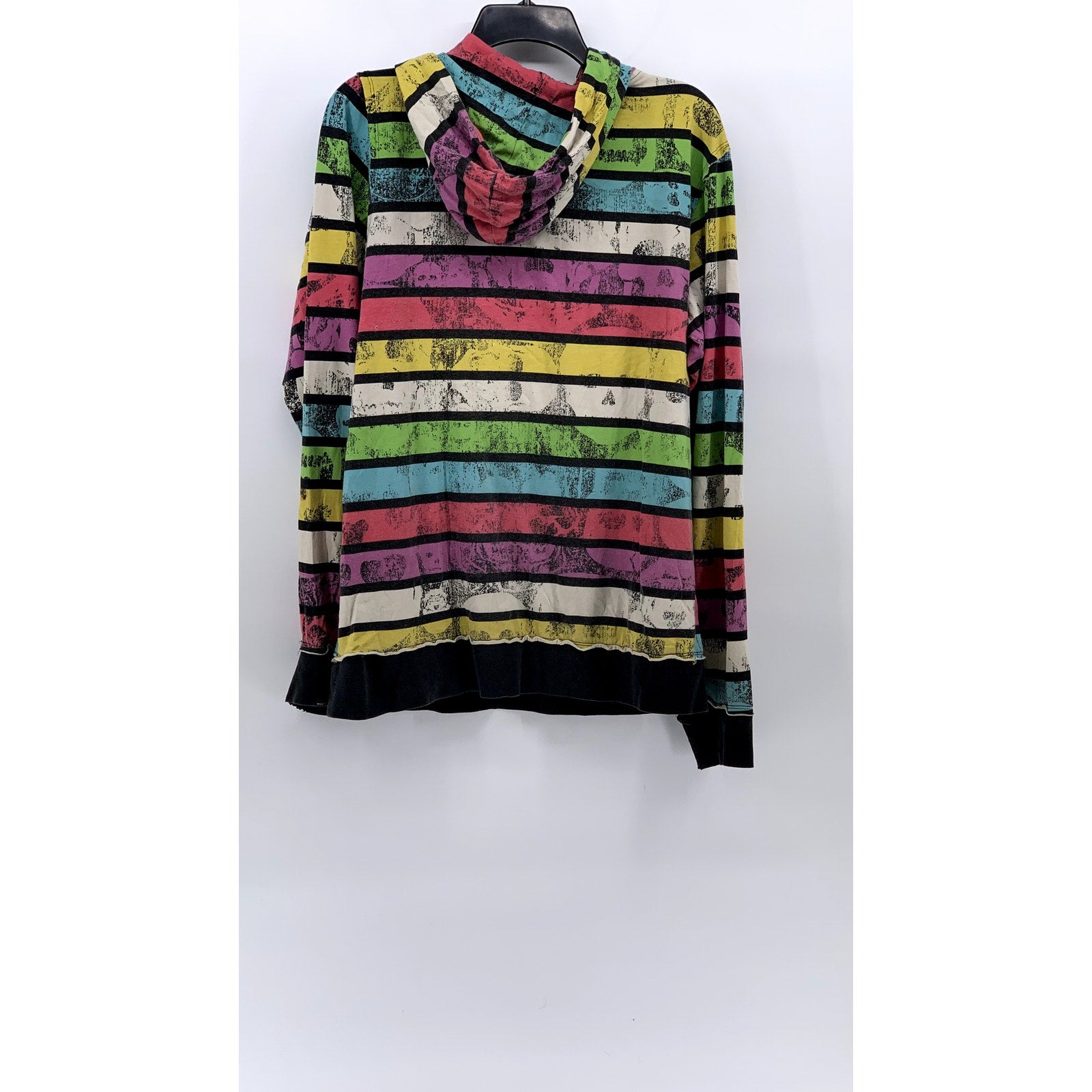 UNBRANDED Men's Black-Multi Striped Skull Graphic Casual Hooded Shirt SZ M