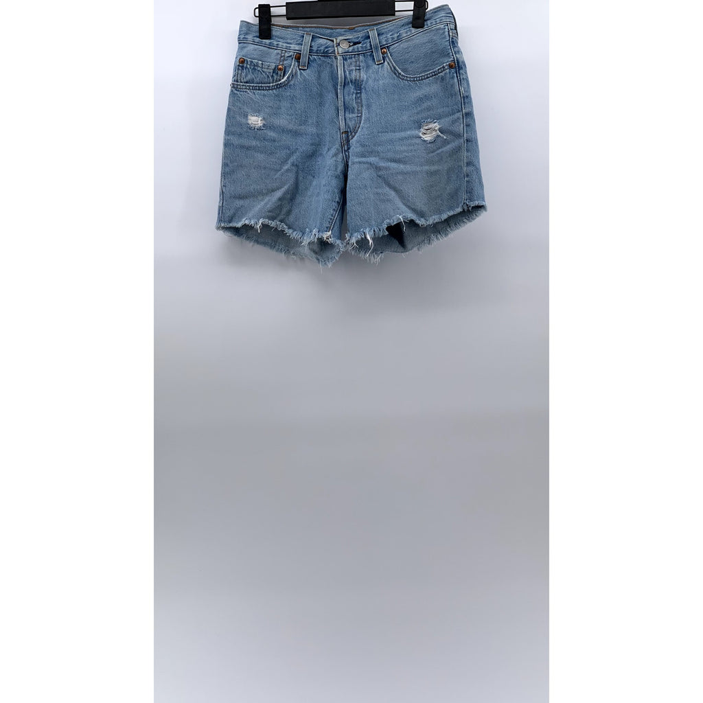 LEVI'S Women's Light Wash Blue Distressed 501 Denim Cutoff Shorts SZ 26