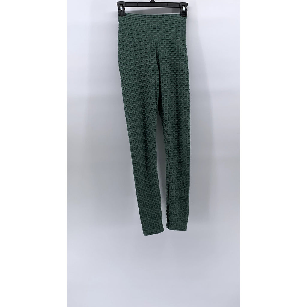 FOREVER 21 Women's Forest Green Textured Ruched-Back Pull-On Casual Leggings SZS