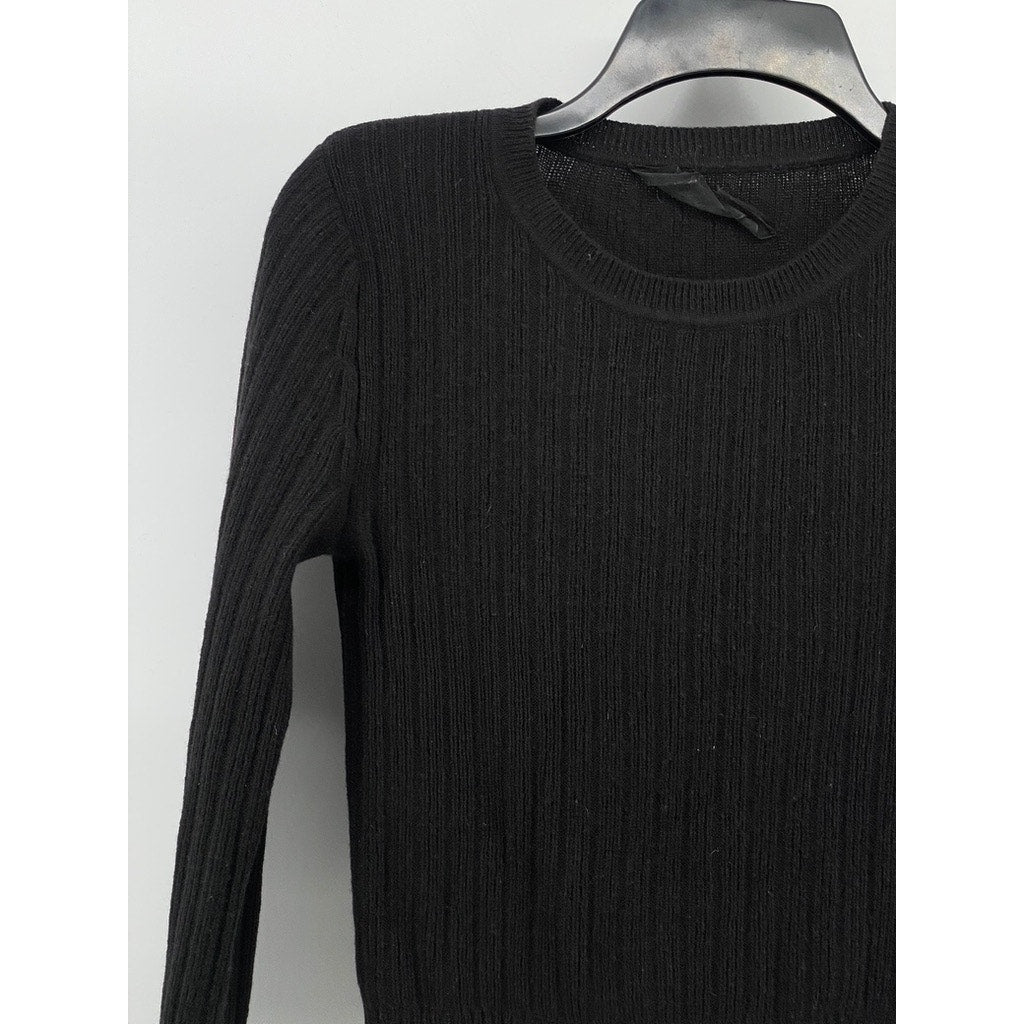 REFORMATION Women’s Black Crewneck Ribbed Long Sleeve Knit Top SZ M