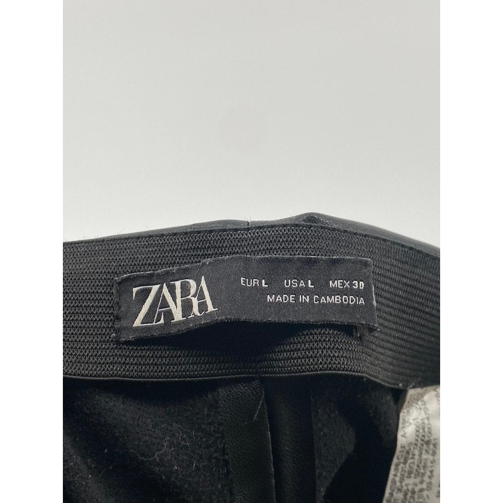 ZARA Women's Black Faux Leather High-Rise Pull-On Ankle Pants SZ L
