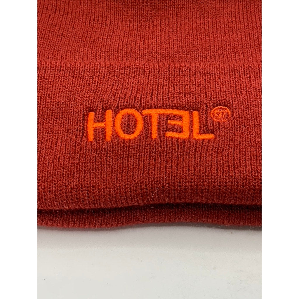HOTEL Men's Dark Red Ribbed Embroidered Tree Cuffed Beanie SZ OS