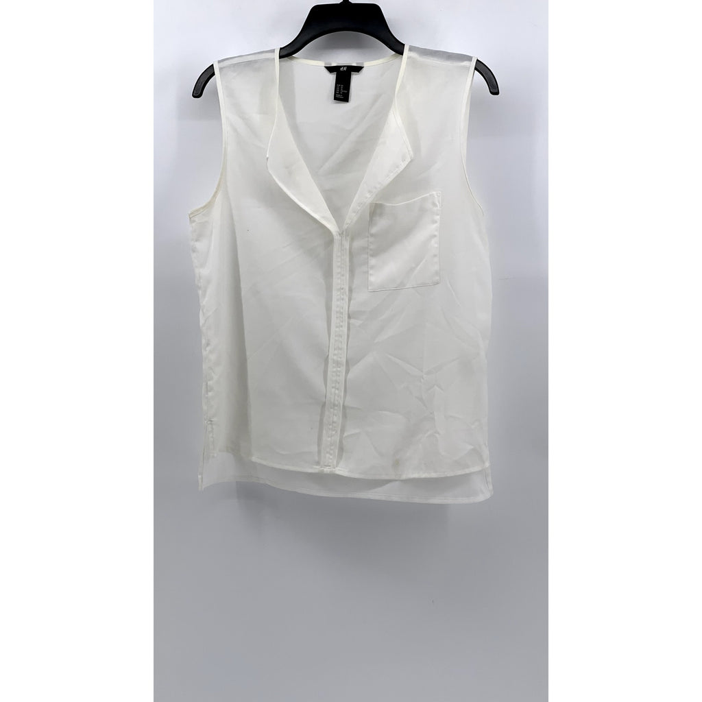 H&M Women's White V-Neck Sleeveless Top SZ 10
