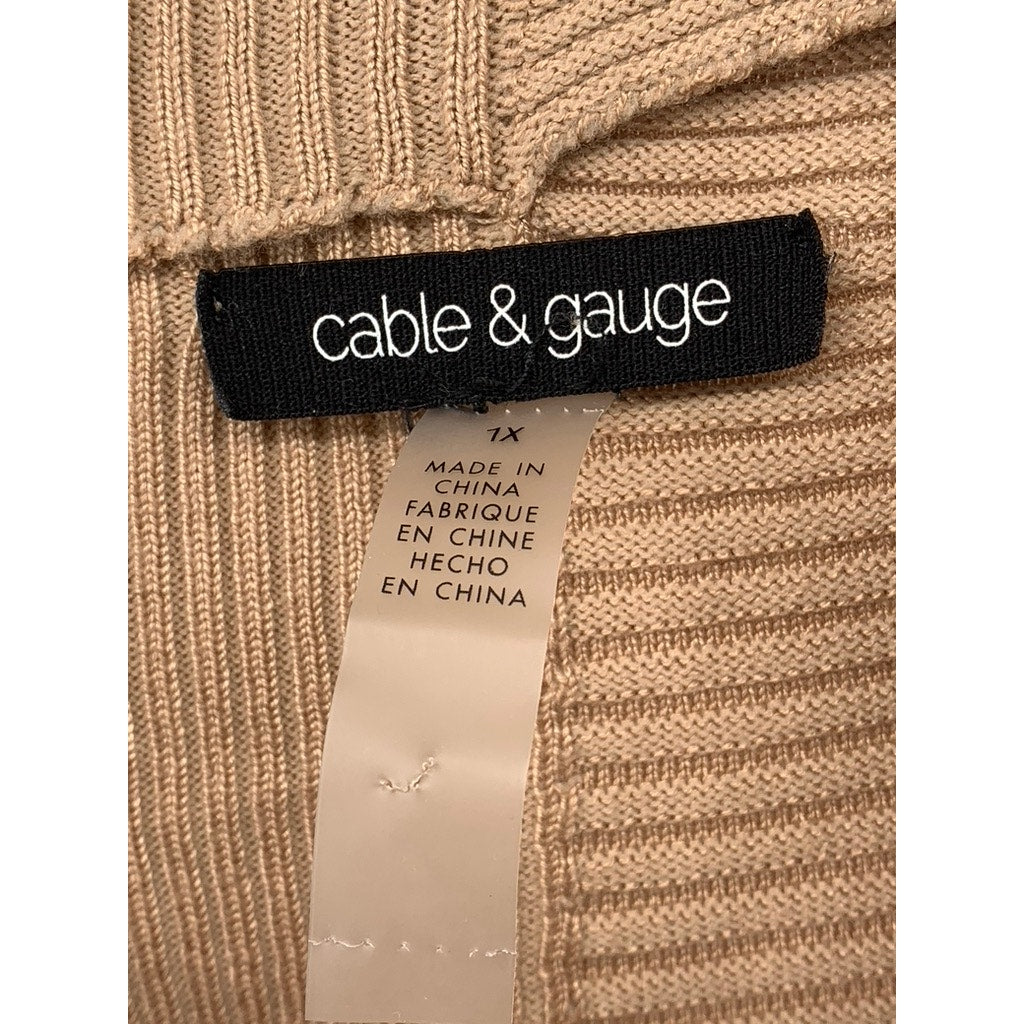 CABLE & GAUGE Women's Tan Ribbed Mock-Neck Long Sleeve Sweater SZ 1X