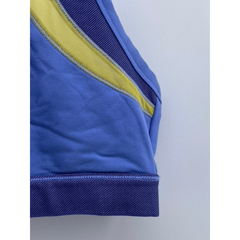 UNBRANDED Women's Blue-Yellow Striped Racerback Sports Bra SZ S