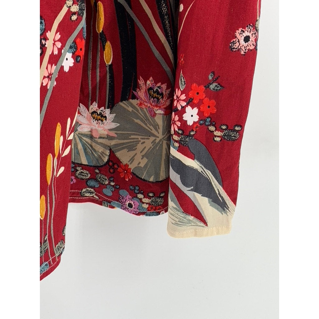 UNBRANDED Women's Plus Red Printed A-Line Pleated Knee Skirt SZ 3XL