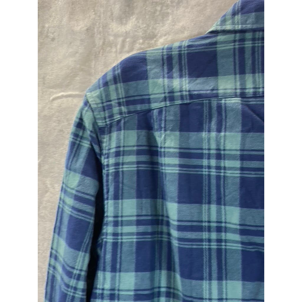 BONOBOS Men's Blue Plaid Standard-Fit Button-Up Long Sleeve Shirt SZ M