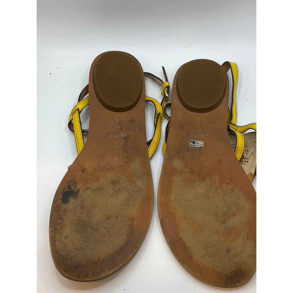 COACH Women's Yellow Thong Round-Toe Camara Ankle Strap Flat Sandals SZ 11