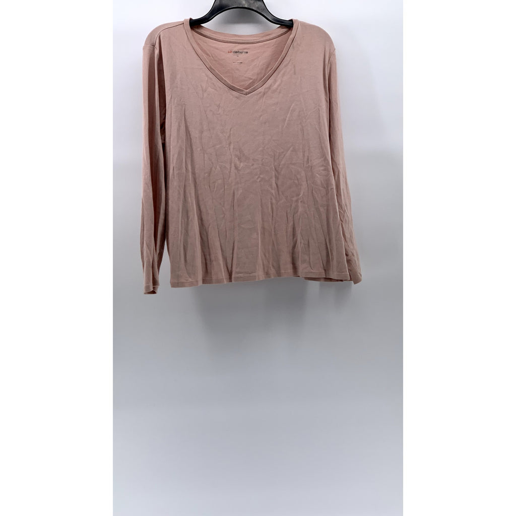 LIZ CLAIBORNE Women’s Salmon Pink V-Neck Long Sleeve Casual Top SZ XL