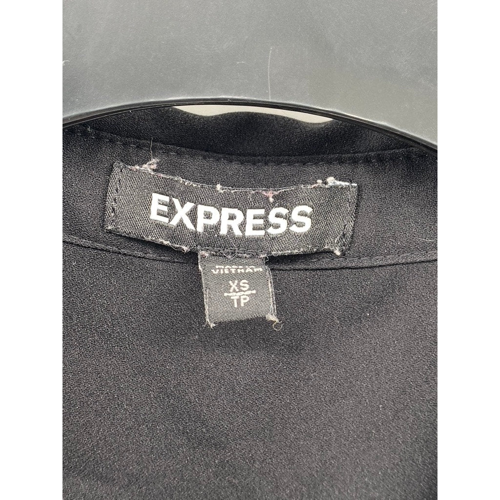 EXPRESS Women's Black Button-Up Long Roll Sleeve Mini Dress SZ XS