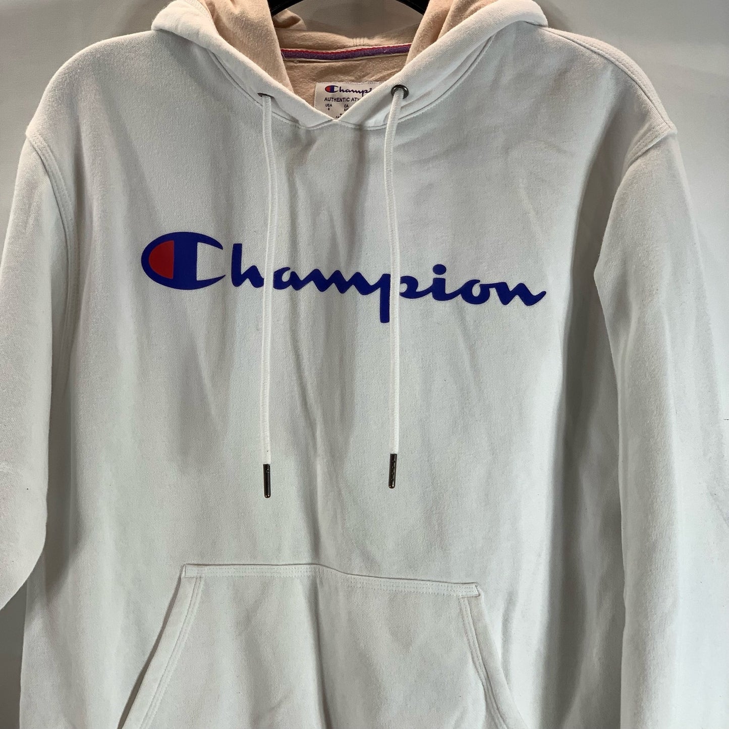 CHAMPION Authentic Athleticwear Men's White Powerblend Script Logo Hoodie SZ S