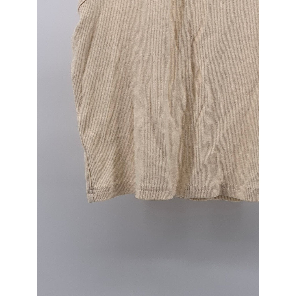 UNBRANDED Women’s Beige Crewneck Ribbed Casual Cropped Tank Top SZ M