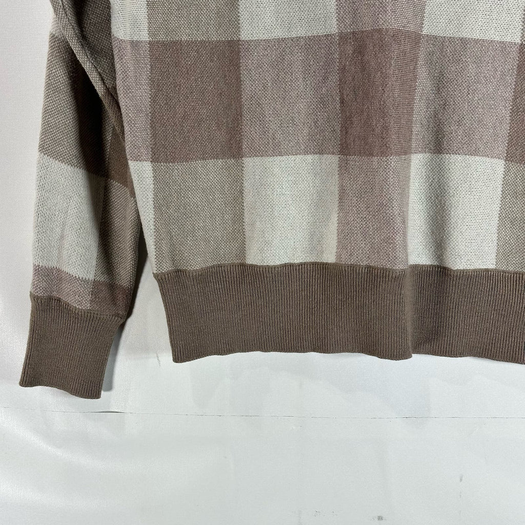 CYNTHIA ROWLEY Women's Brown/Beige Plaid Bateau Pullover Sweater SZ M