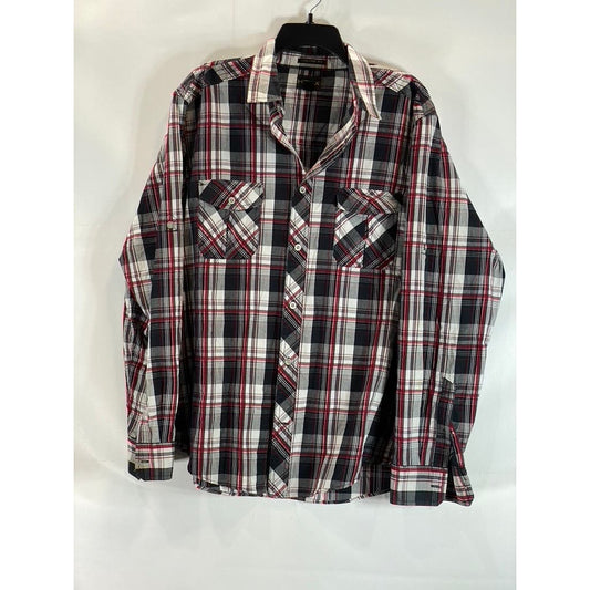 HELIX Men's Red/Black Western Plaid Athletic-Fit Button-Up Shirt SZ XL