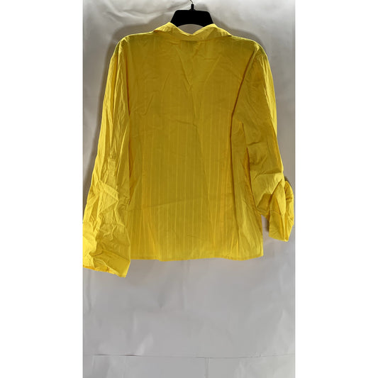 SPENSE Women's Mustard Yellow Striped Regular-Fit Button-Up Long Sleeve Top SZXL