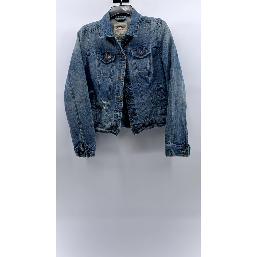 MOSSIMO SUPPLY CO Women's Blue Denim Distressed Oversized Button-Up Jacket SZ S